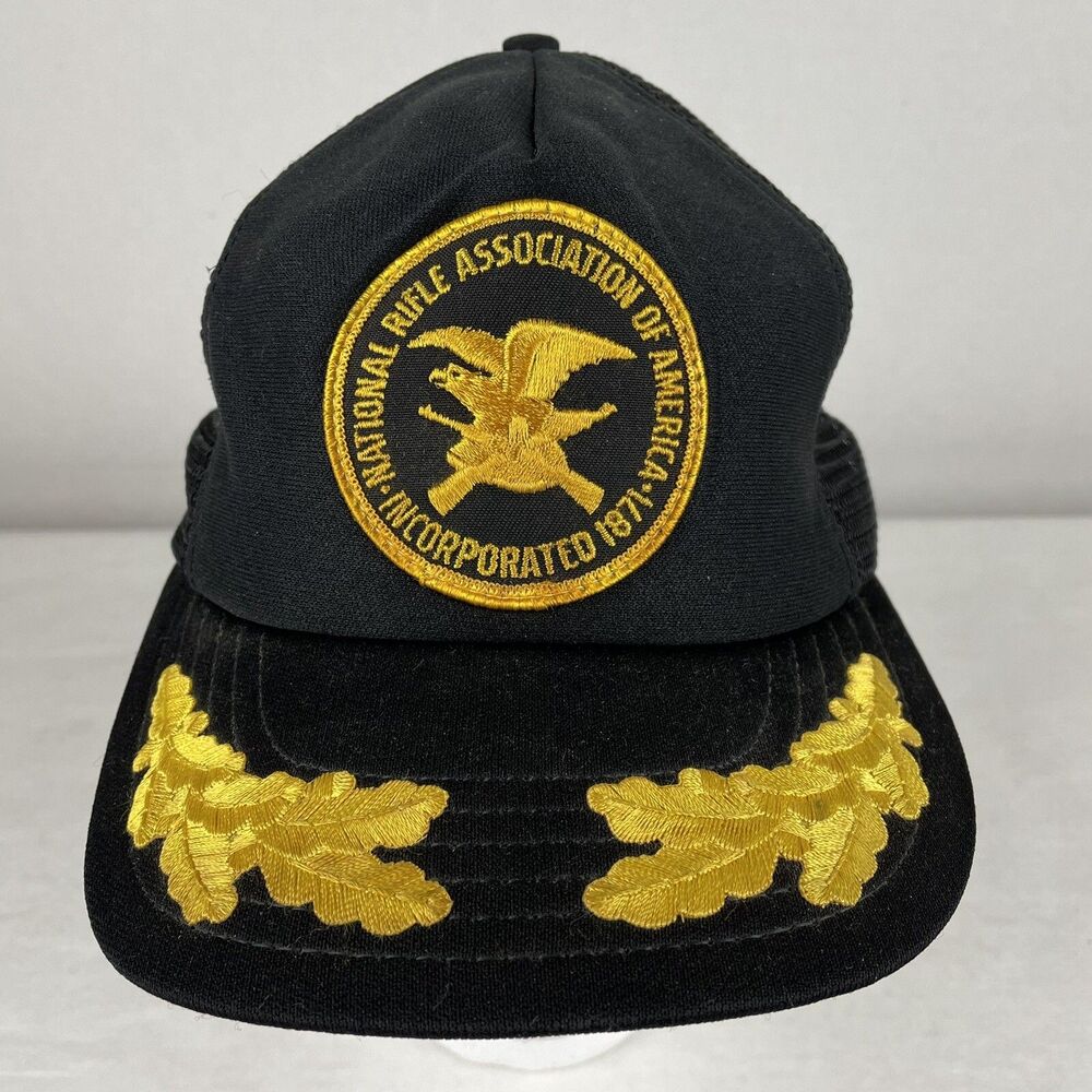 Vintage NRA Hat Patch Mesh Snapback Trucker Cap Gold Leaves